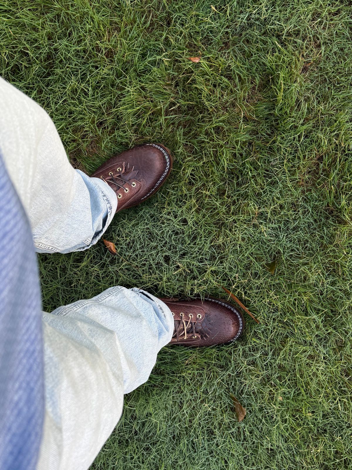 Photo by BigDawg308 on June 20, 2025 of the Nicks Lace To Toe in Law Tanning Walnut Smooth Shruken Bison.