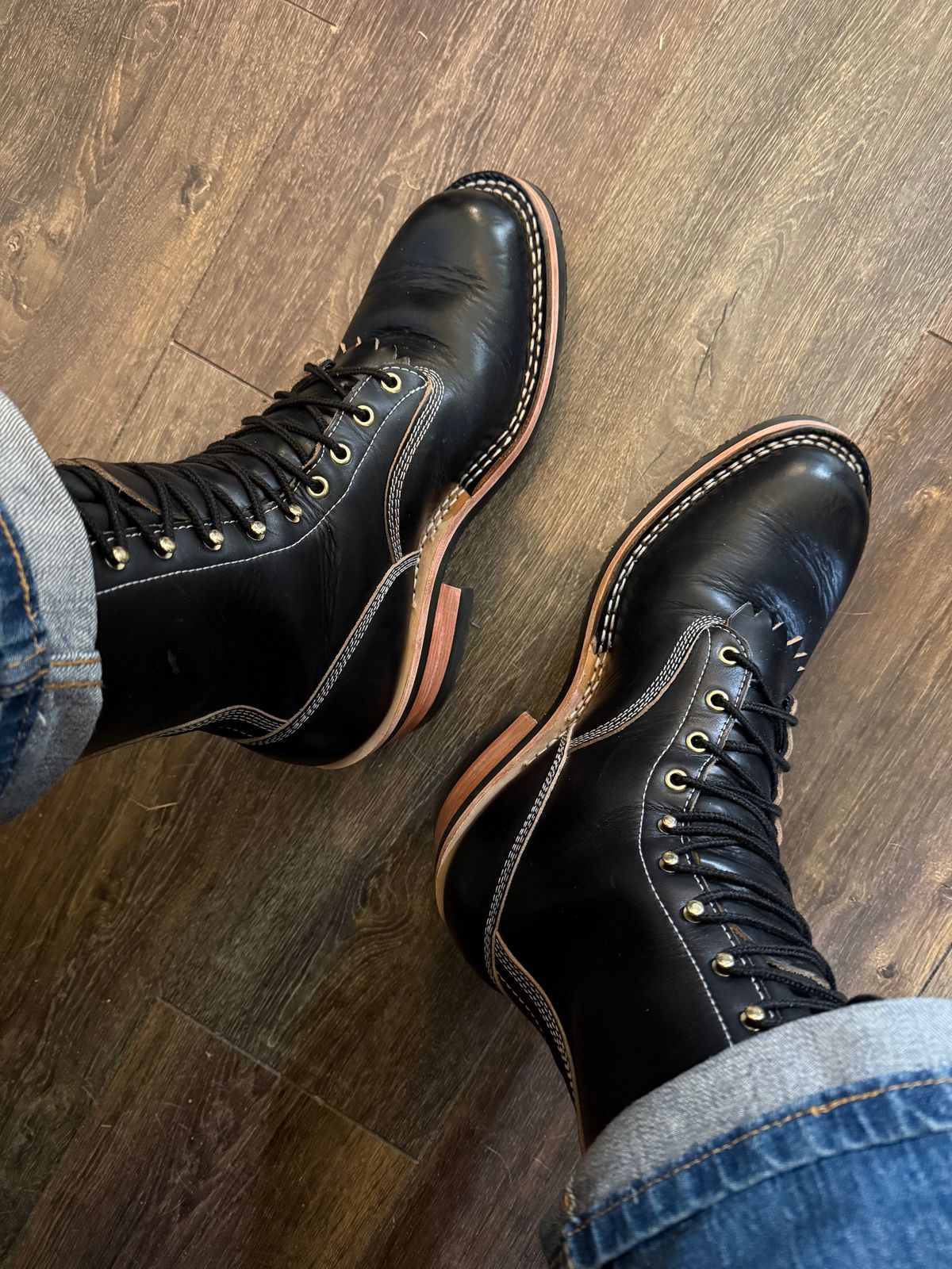 Photo by BigDawg308 on June 9, 2025 of the Frank's Boots Wilson in Horween Black Chromexcel.