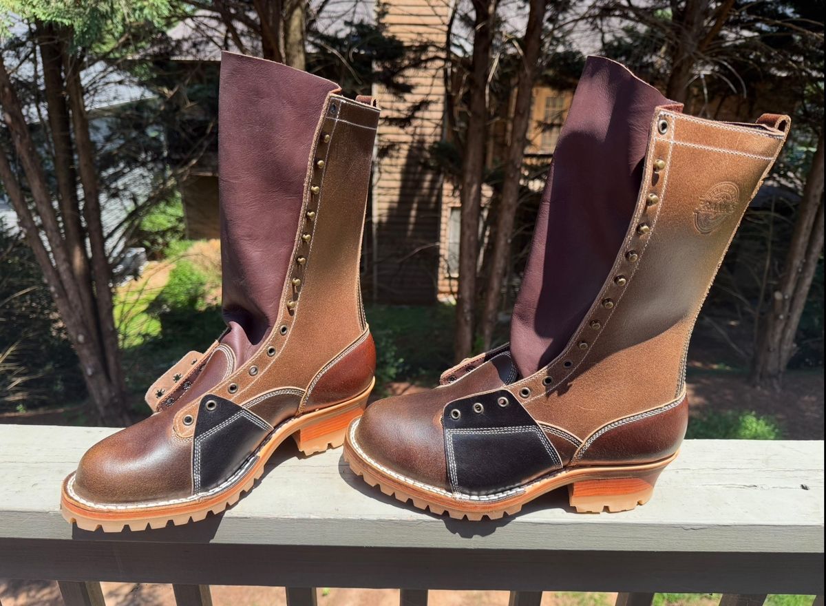 Photo by BigDawg308 on September 26, 2025 of the Frank's Boots FD1 LTT MTO in Horween Cinnamon Waxed Flesh & Horween Natural Waxed Flesh & Horween Black Waxed Flesh.
