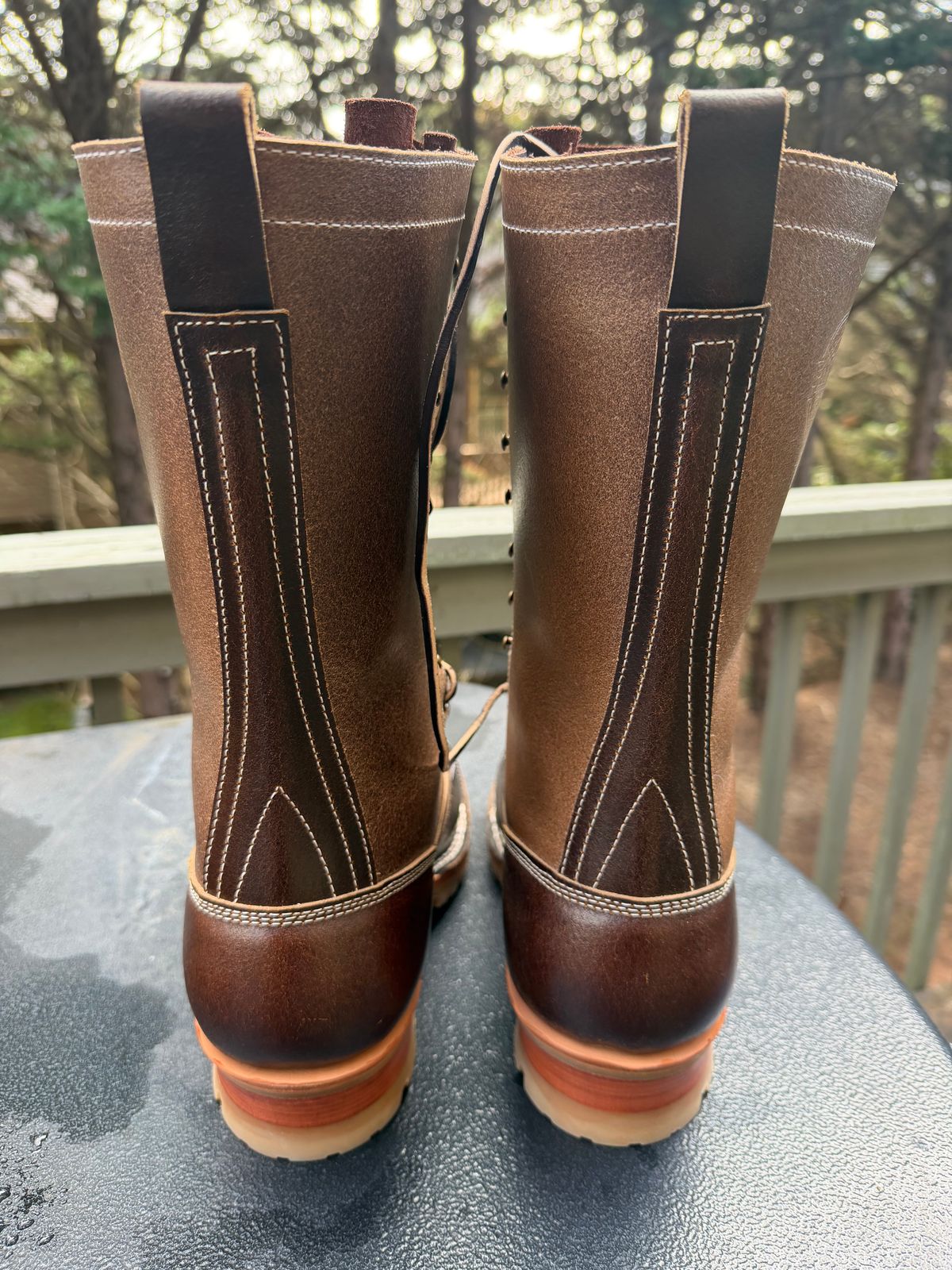 Photo by BigDawg308 on October 1, 2025 of the Frank's Boots FD1 LTT MTO in Horween Cinnamon Waxed Flesh & Horween Natural Waxed Flesh & Horween Black Waxed Flesh.