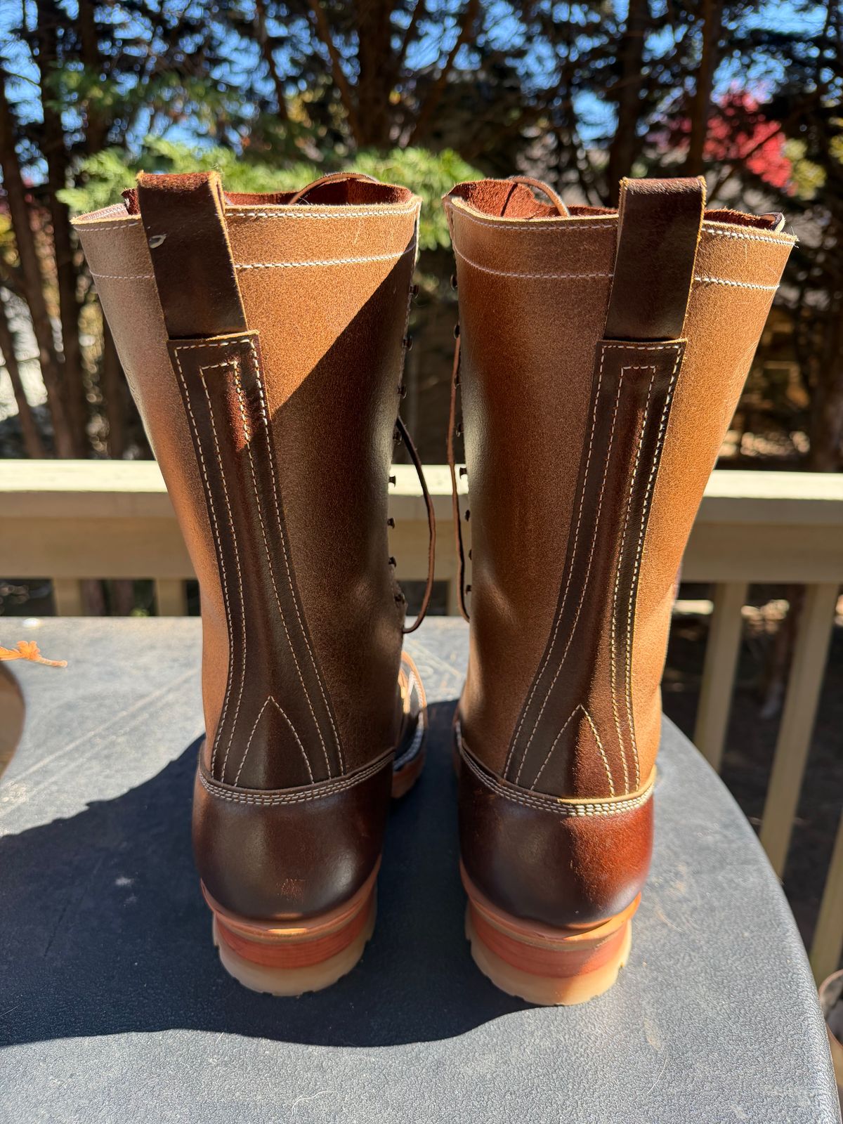 Photo by BigDawg308 on November 4, 2025 of the Frank's Boots FD1 LTT MTO in Horween Cinnamon Waxed Flesh & Horween Natural Waxed Flesh & Horween Black Waxed Flesh.