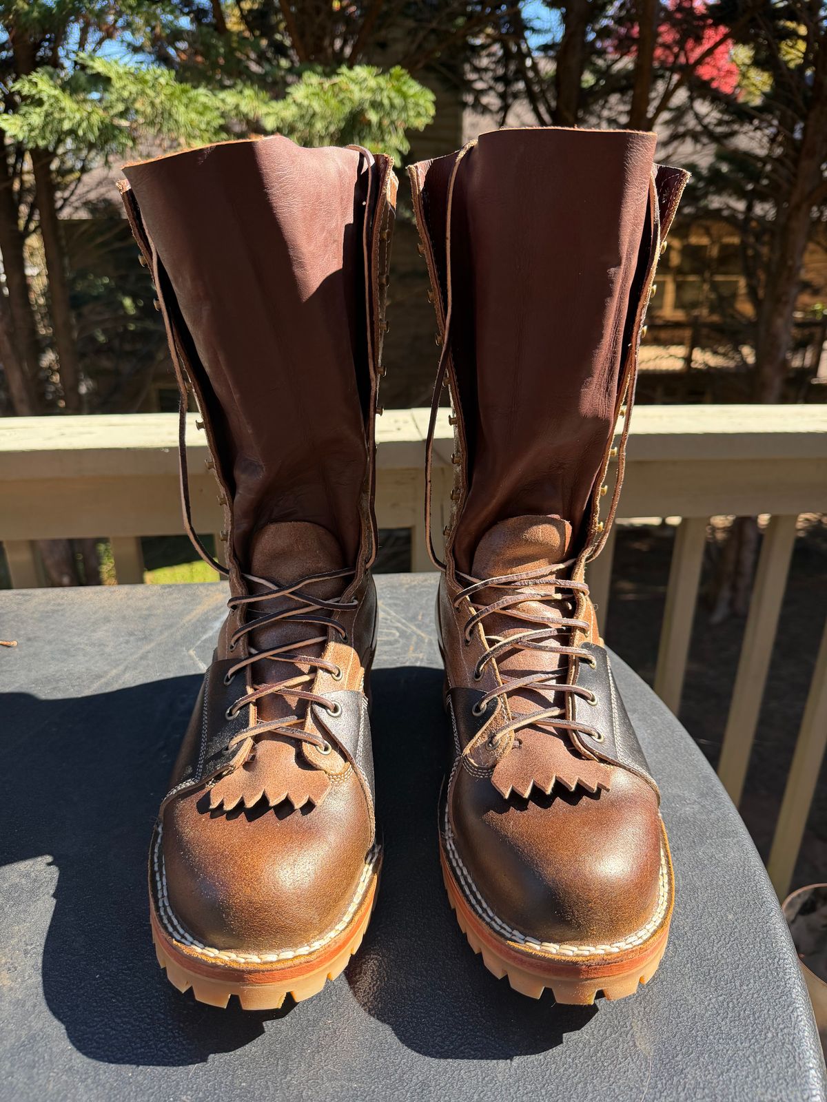 Photo by BigDawg308 on November 4, 2025 of the Frank's Boots FD1 LTT MTO in Horween Cinnamon Waxed Flesh & Horween Natural Waxed Flesh & Horween Black Waxed Flesh.