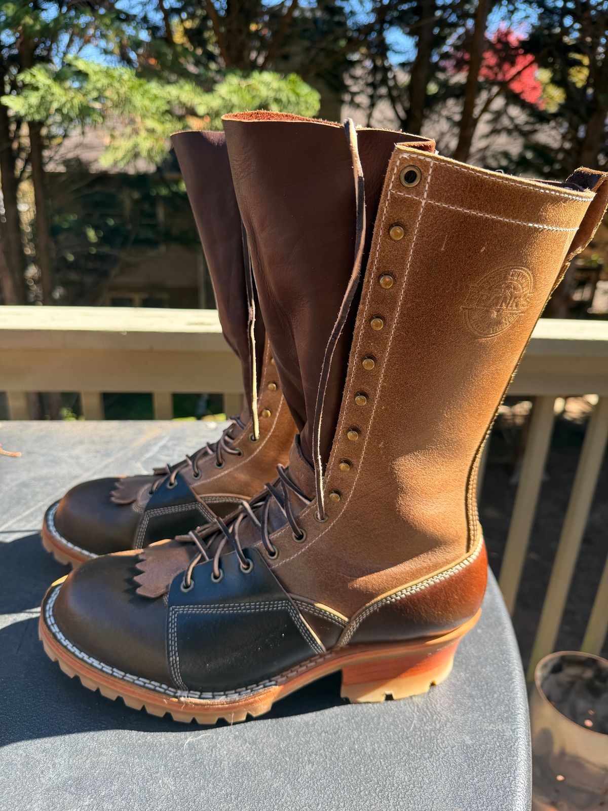 Photo by BigDawg308 on November 4, 2025 of the Frank's Boots FD1 LTT MTO in Horween Cinnamon Waxed Flesh & Horween Natural Waxed Flesh & Horween Black Waxed Flesh.