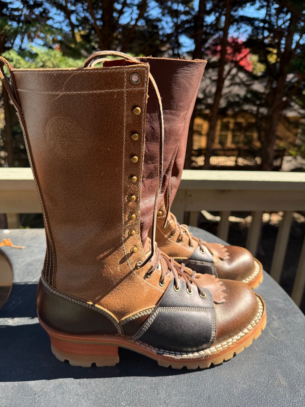 Photo by BigDawg308 on November 4, 2025 of the Frank's Boots FD1 LTT MTO in Horween Cinnamon Waxed Flesh & Horween Natural Waxed Flesh & Horween Black Waxed Flesh.