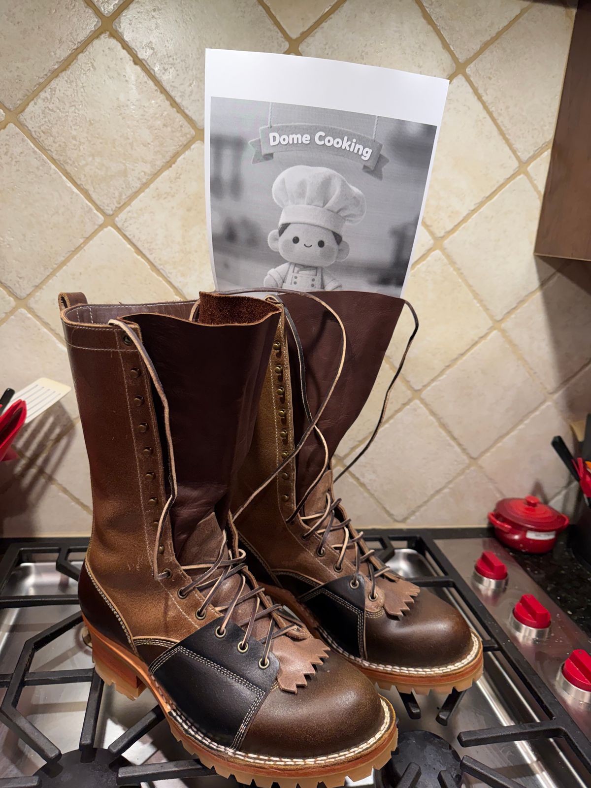 Photo by BigDawg308 on November 4, 2025 of the Frank's Boots FD1 LTT MTO in Horween Cinnamon Waxed Flesh & Horween Natural Waxed Flesh & Horween Black Waxed Flesh.