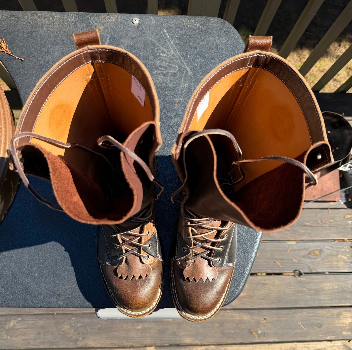 Photo by BigDawg308 on November 4, 2025 of the Frank's Boots FD1 LTT MTO in Horween Cinnamon Waxed Flesh & Horween Natural Waxed Flesh & Horween Black Waxed Flesh.