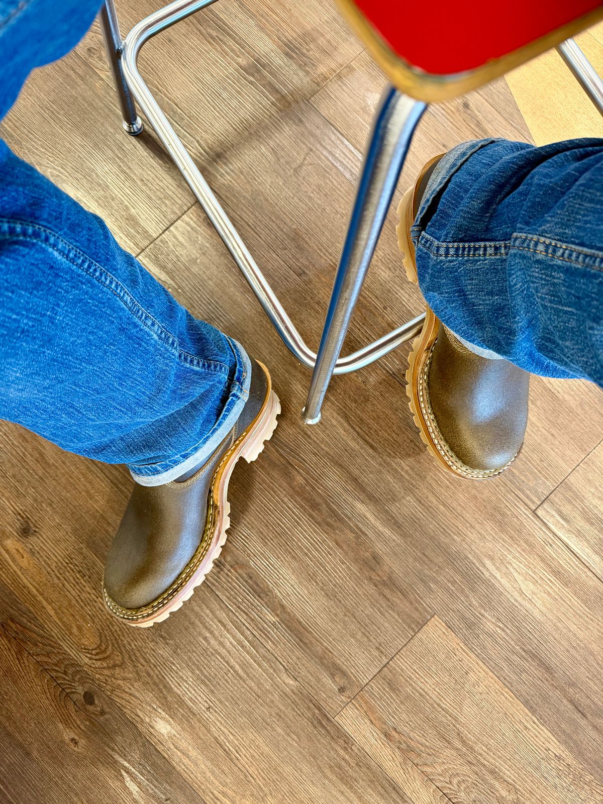 Photo by BigDawg308 on September 26, 2025 of the White's Nomad Engineer Boots in Horween Olive Waxed Flesh.
