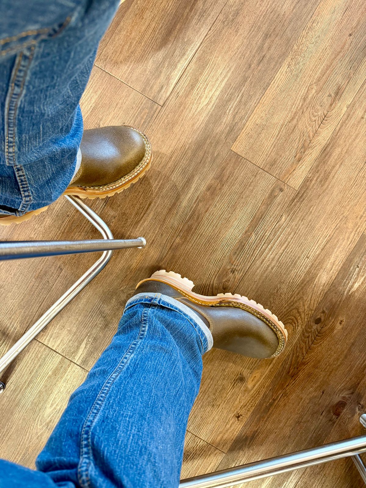 Photo by BigDawg308 on September 26, 2025 of the White's Nomad Engineer Boots in Horween Olive Waxed Flesh.