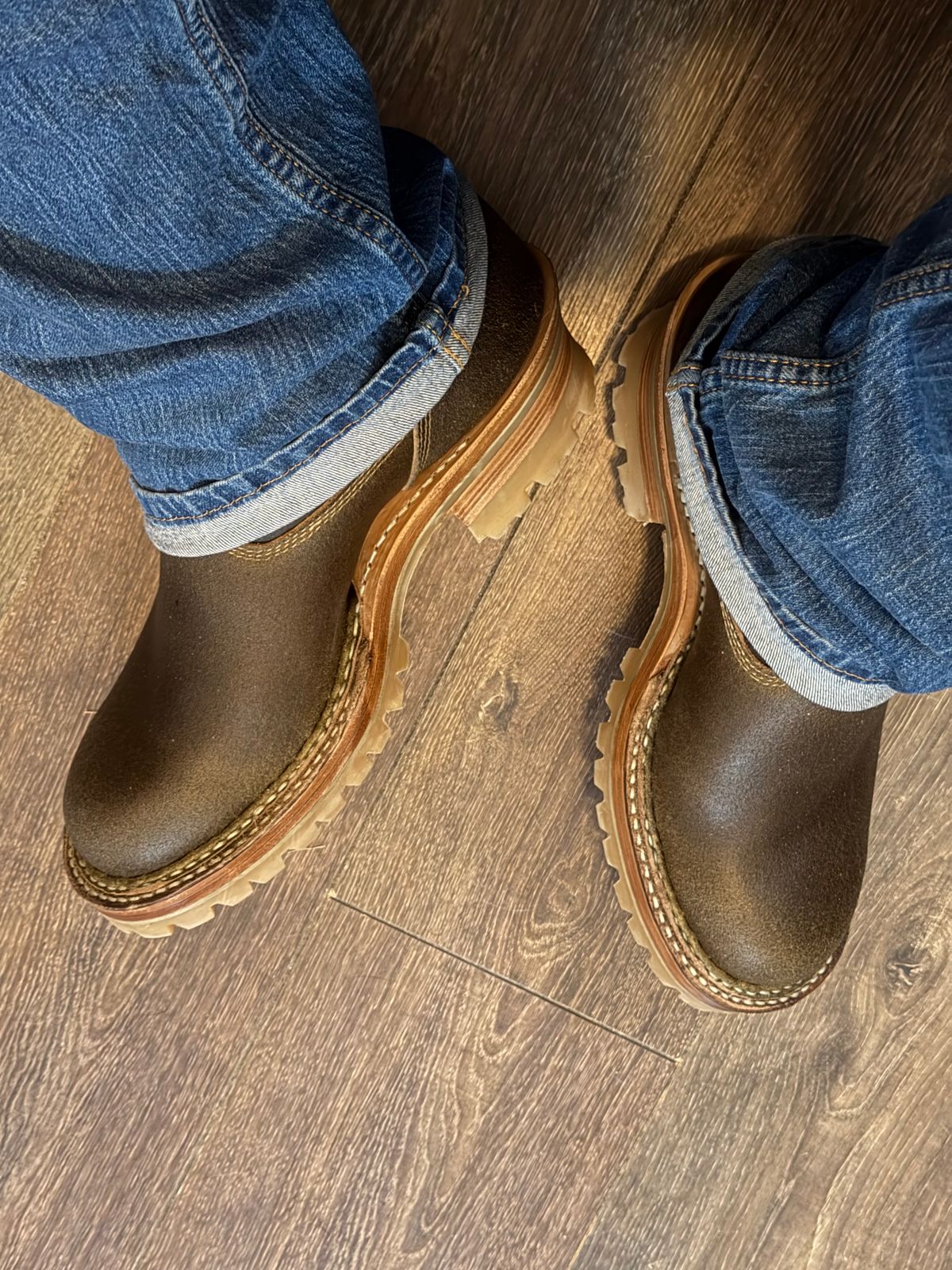 Photo by BigDawg308 on September 26, 2025 of the White's Nomad Engineer Boots in Horween Olive Waxed Flesh.