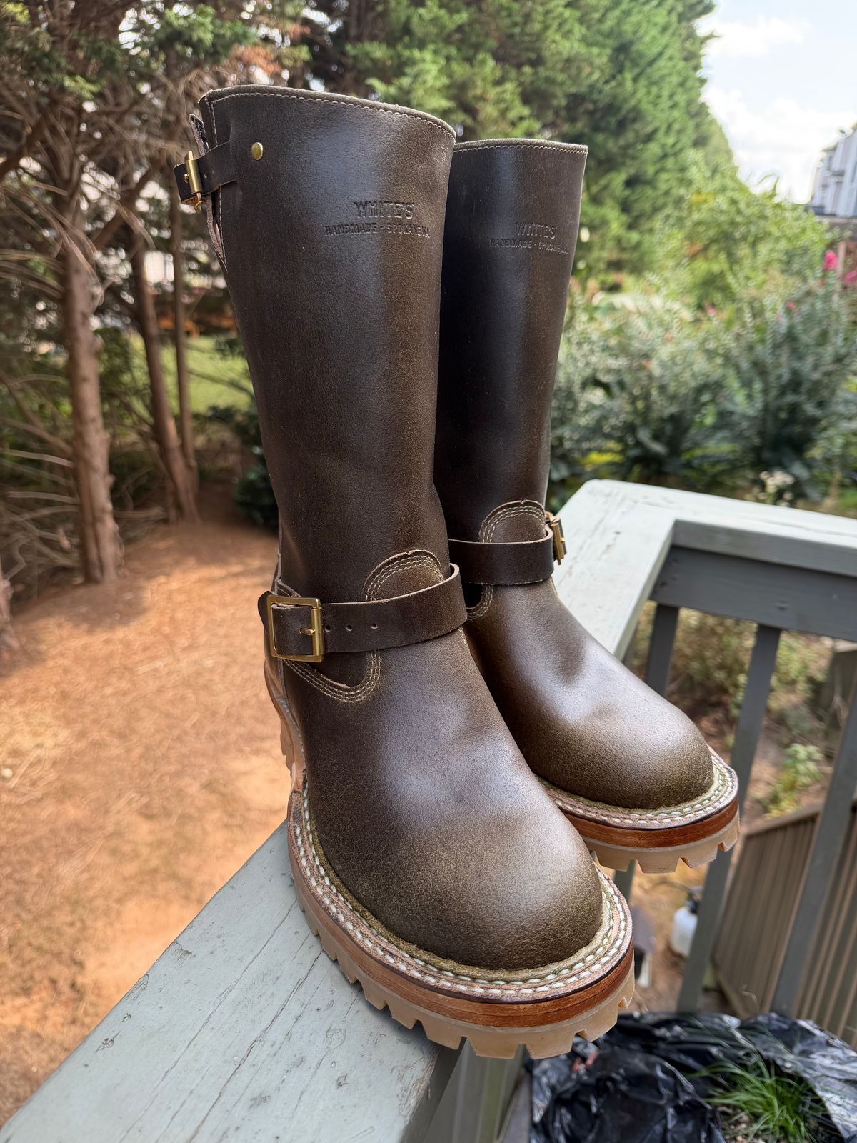 Photo by BigDawg308 on September 22, 2025 of the White's Nomad Engineer Boots in Horween Olive Waxed Flesh.