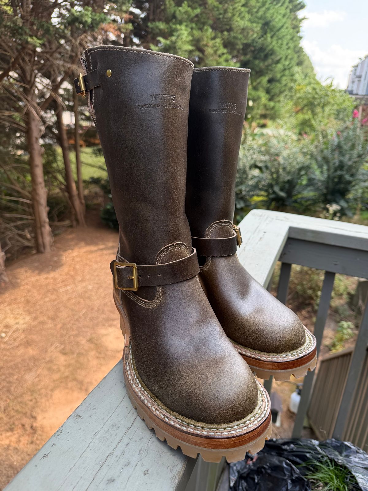 Photo by BigDawg308 on September 22, 2025 of the White's Nomad Engineer Boots in Horween Olive Waxed Flesh.