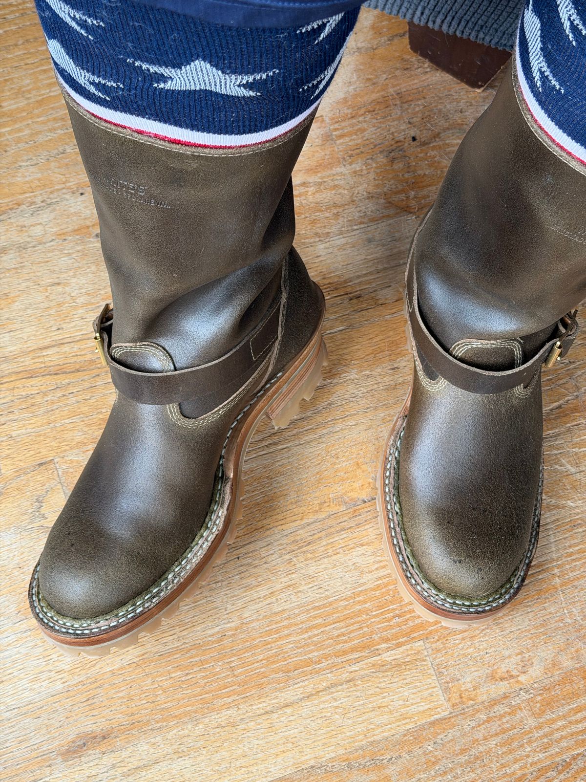 Photo by BigDawg308 on September 24, 2025 of the White's Nomad Engineer Boots in Horween Olive Waxed Flesh.