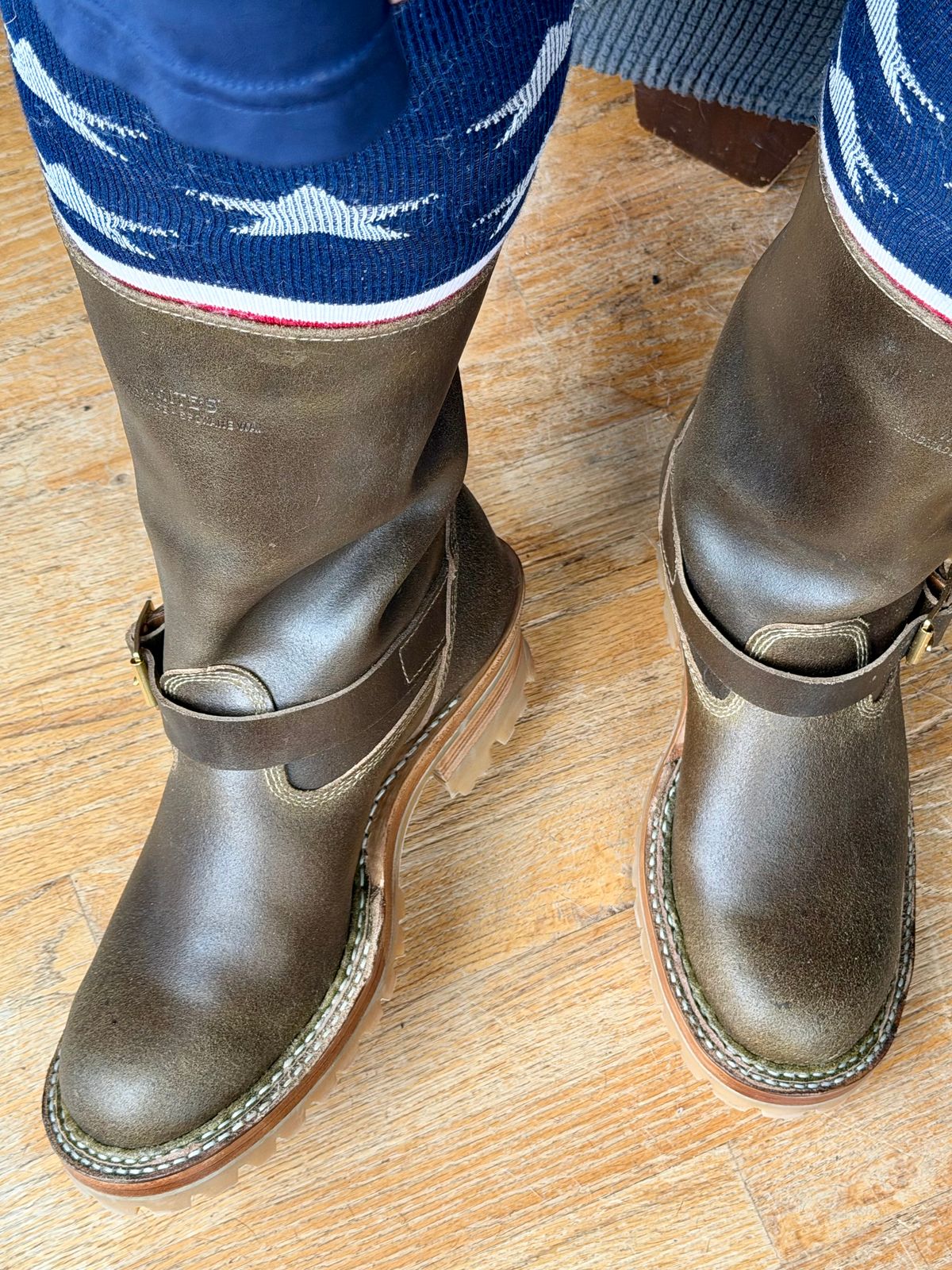 Photo by BigDawg308 on September 24, 2025 of the White's Nomad Engineer Boots in Horween Olive Waxed Flesh.