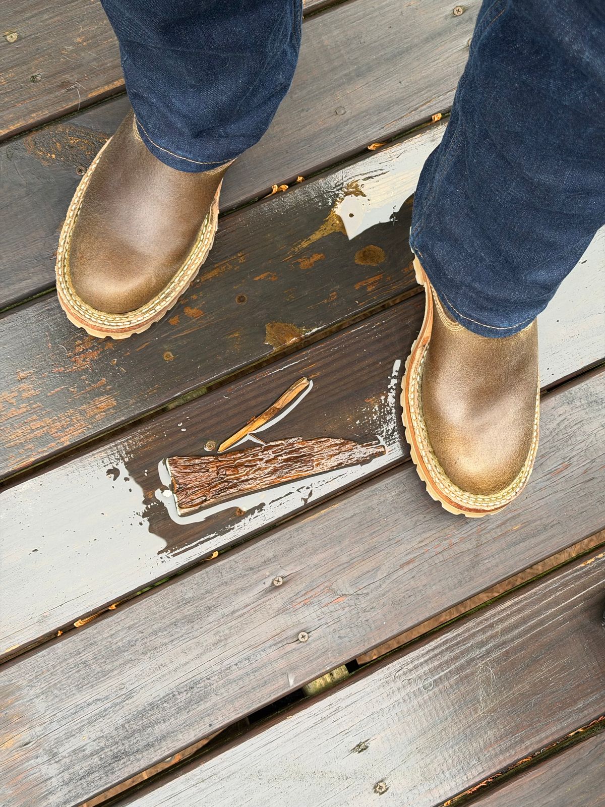 Photo by BigDawg308 on December 8, 2025 of the White's Nomad Engineer Boots in Horween Olive Waxed Flesh.