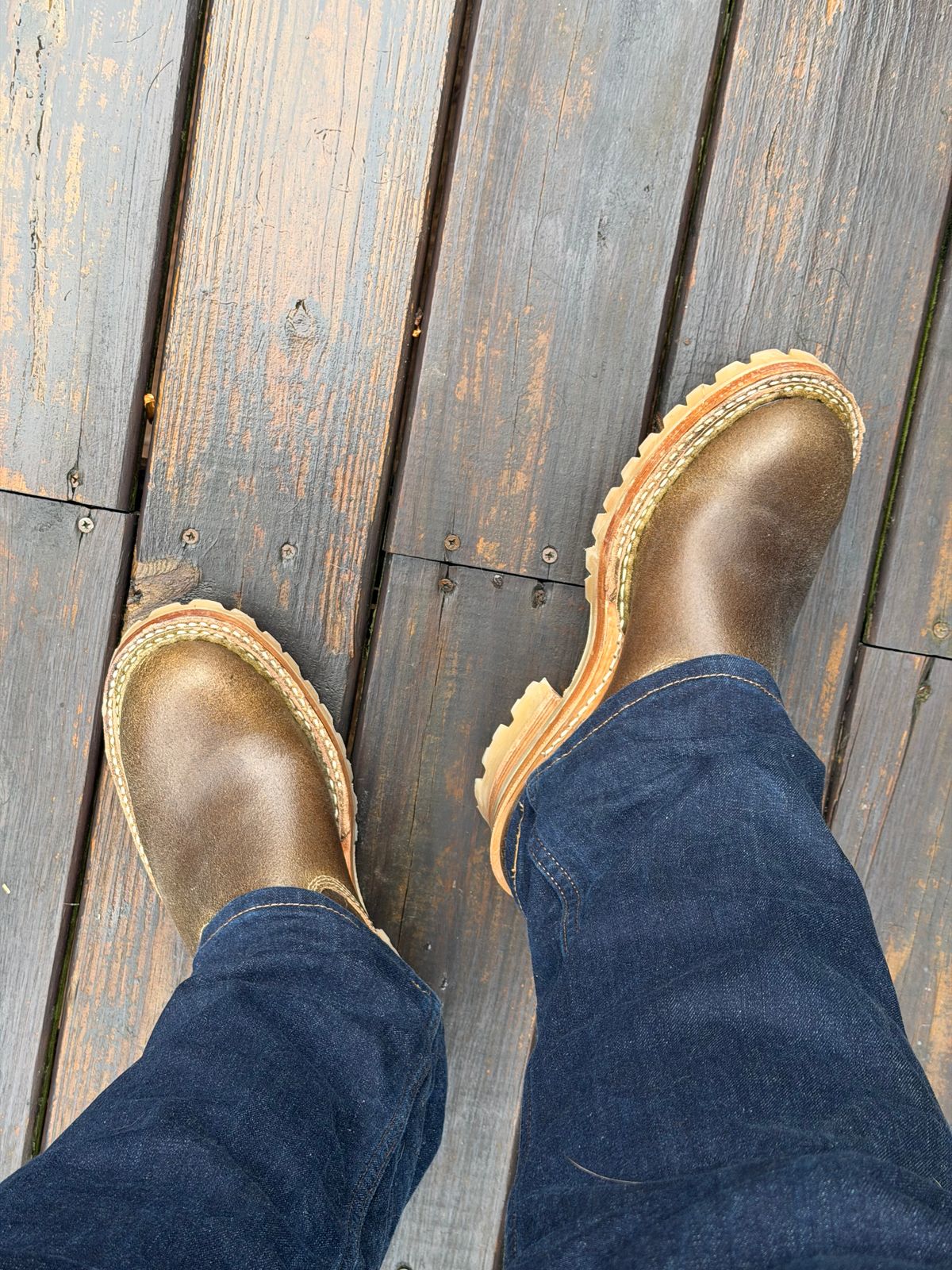 Photo by BigDawg308 on December 8, 2025 of the White's Nomad Engineer Boots in Horween Olive Waxed Flesh.