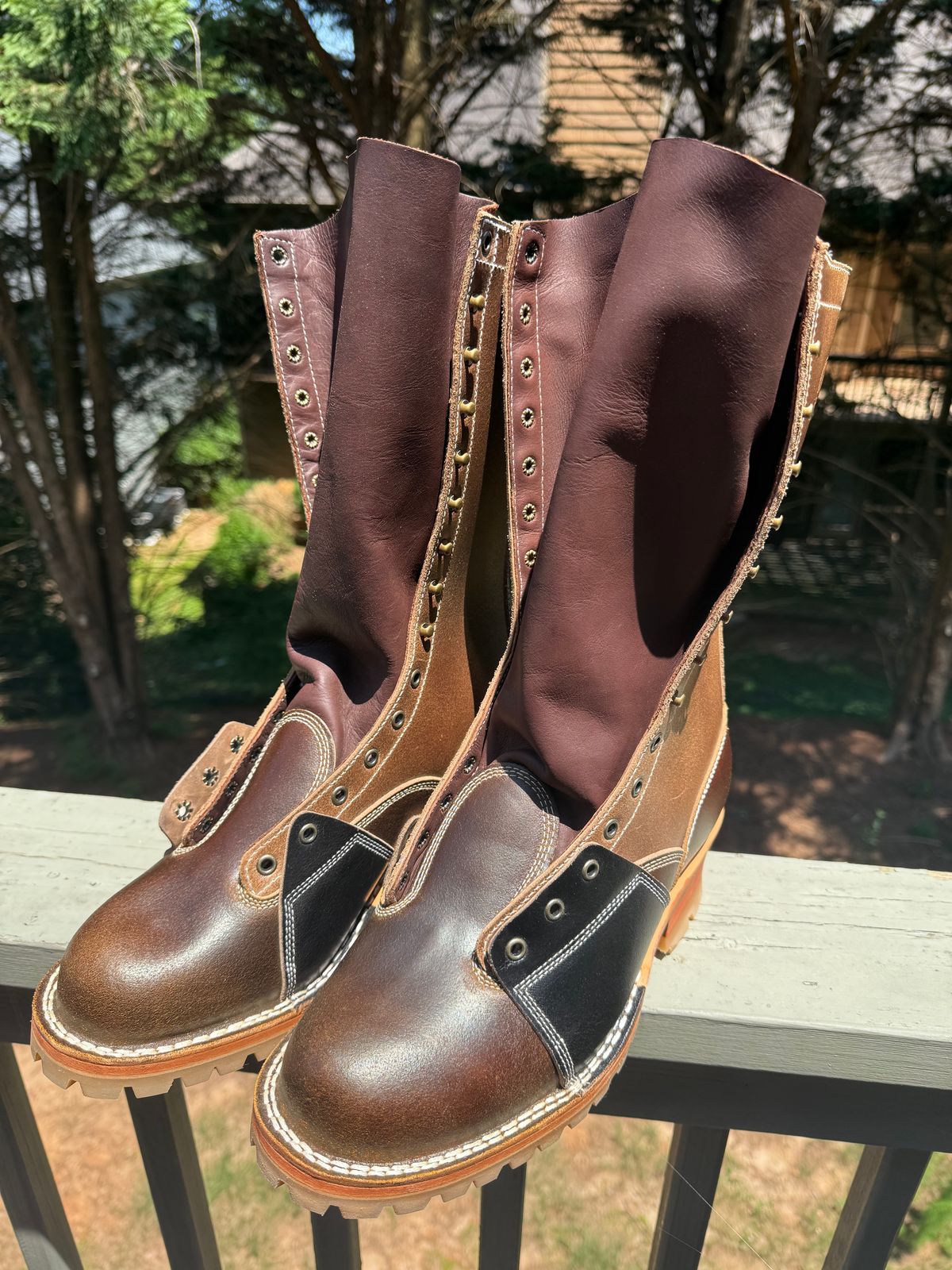 Photo by BigDawg308 on July 9, 2025 of the Frank's Boots Lace-To-Toe in Horween Cinnamon Waxed Flesh & Horween Natural Waxed Flesh & Horween Black Waxed Flesh.