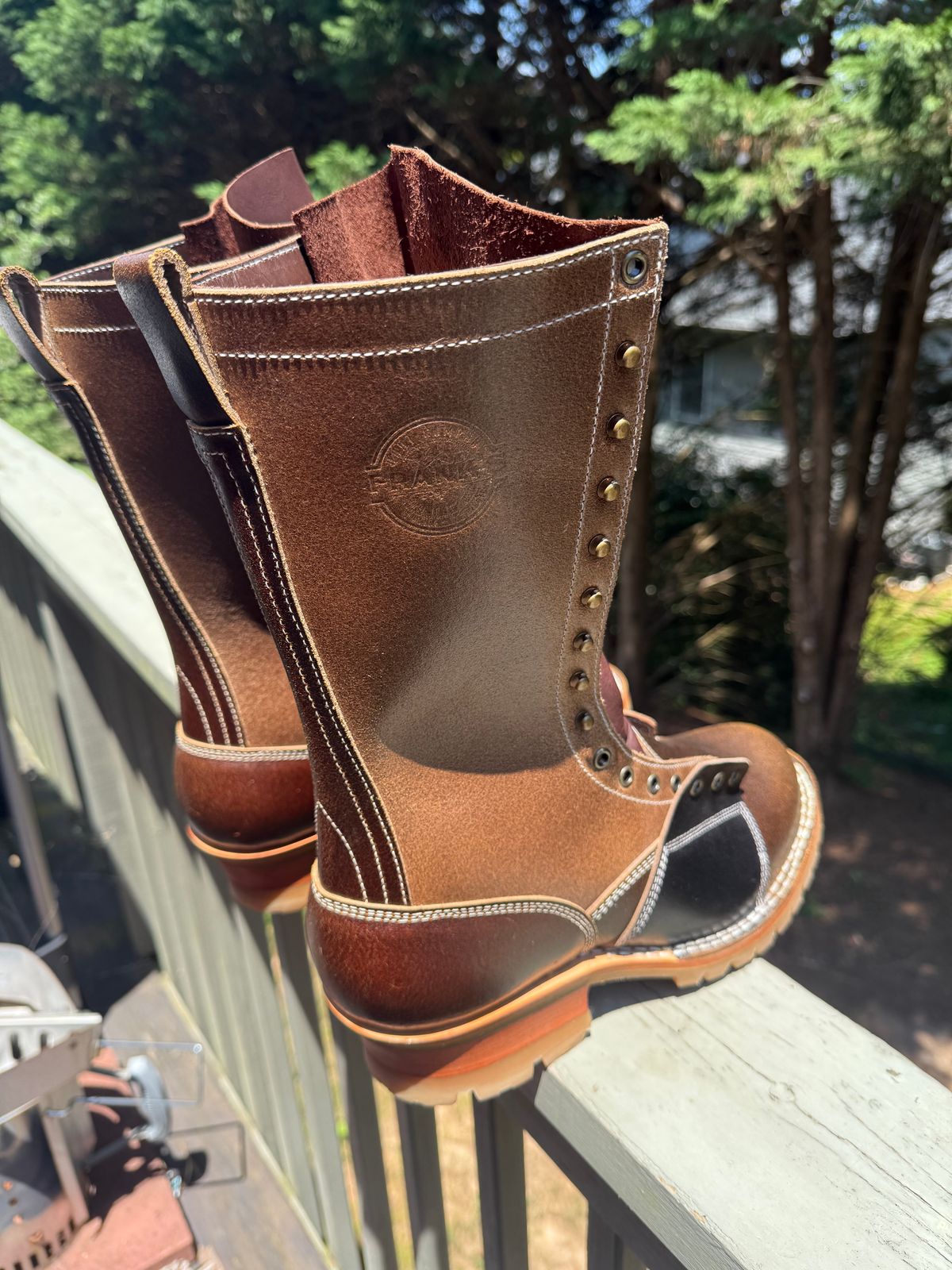 Photo by BigDawg308 on July 9, 2025 of the Frank's Boots Lace-To-Toe in Horween Cinnamon Waxed Flesh & Horween Natural Waxed Flesh & Horween Black Waxed Flesh.