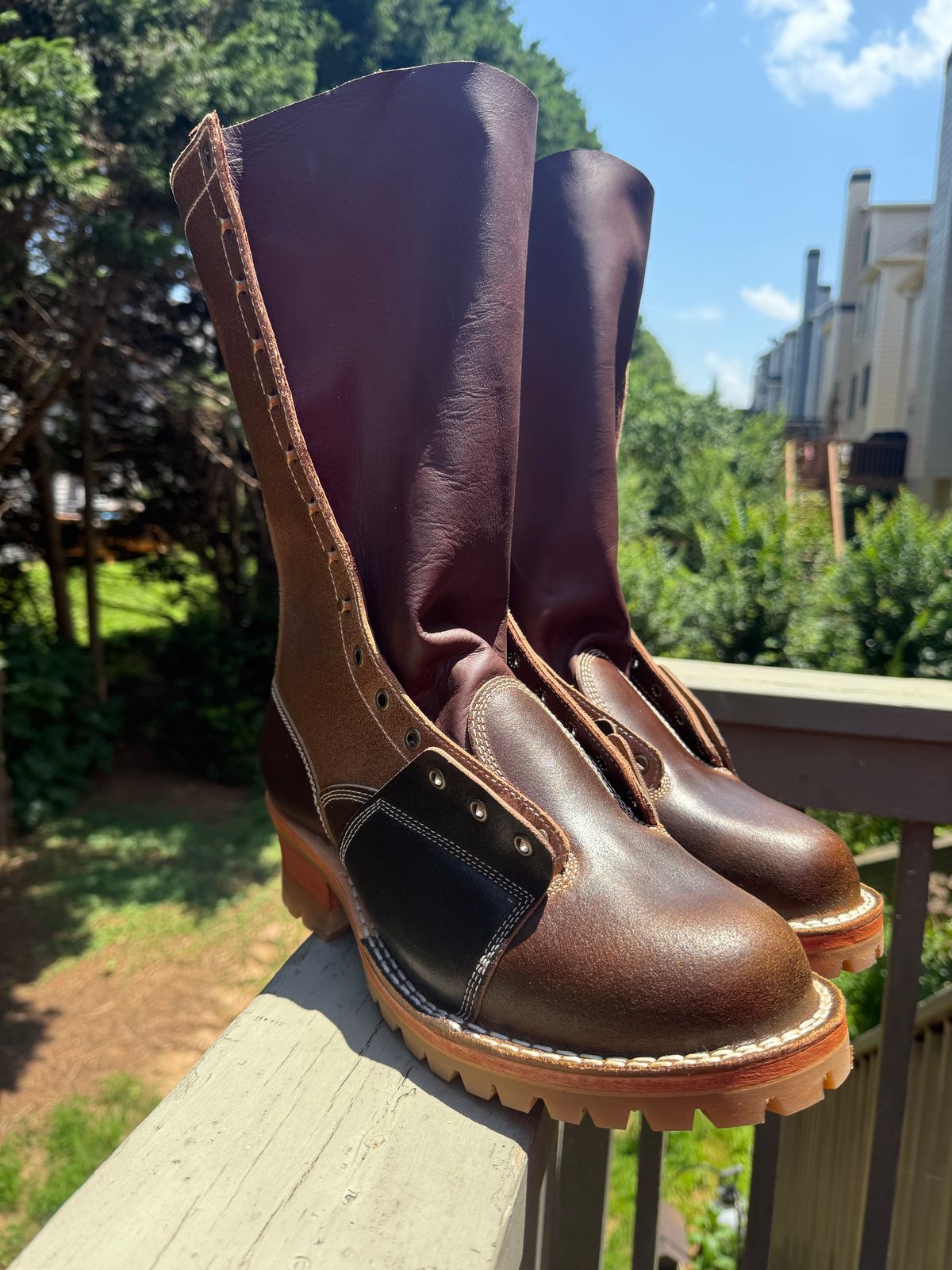 Photo by BigDawg308 on July 9, 2025 of the Frank's Boots Lace-To-Toe in Horween Cinnamon Waxed Flesh & Horween Natural Waxed Flesh & Horween Black Waxed Flesh.