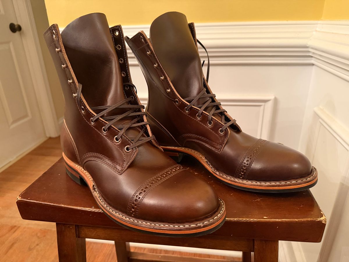 Photo by BigDawg308 on October 31, 2025 of the White's MP-Sherman Toe Cap in Horween Brown Chromexcel Horsehide.