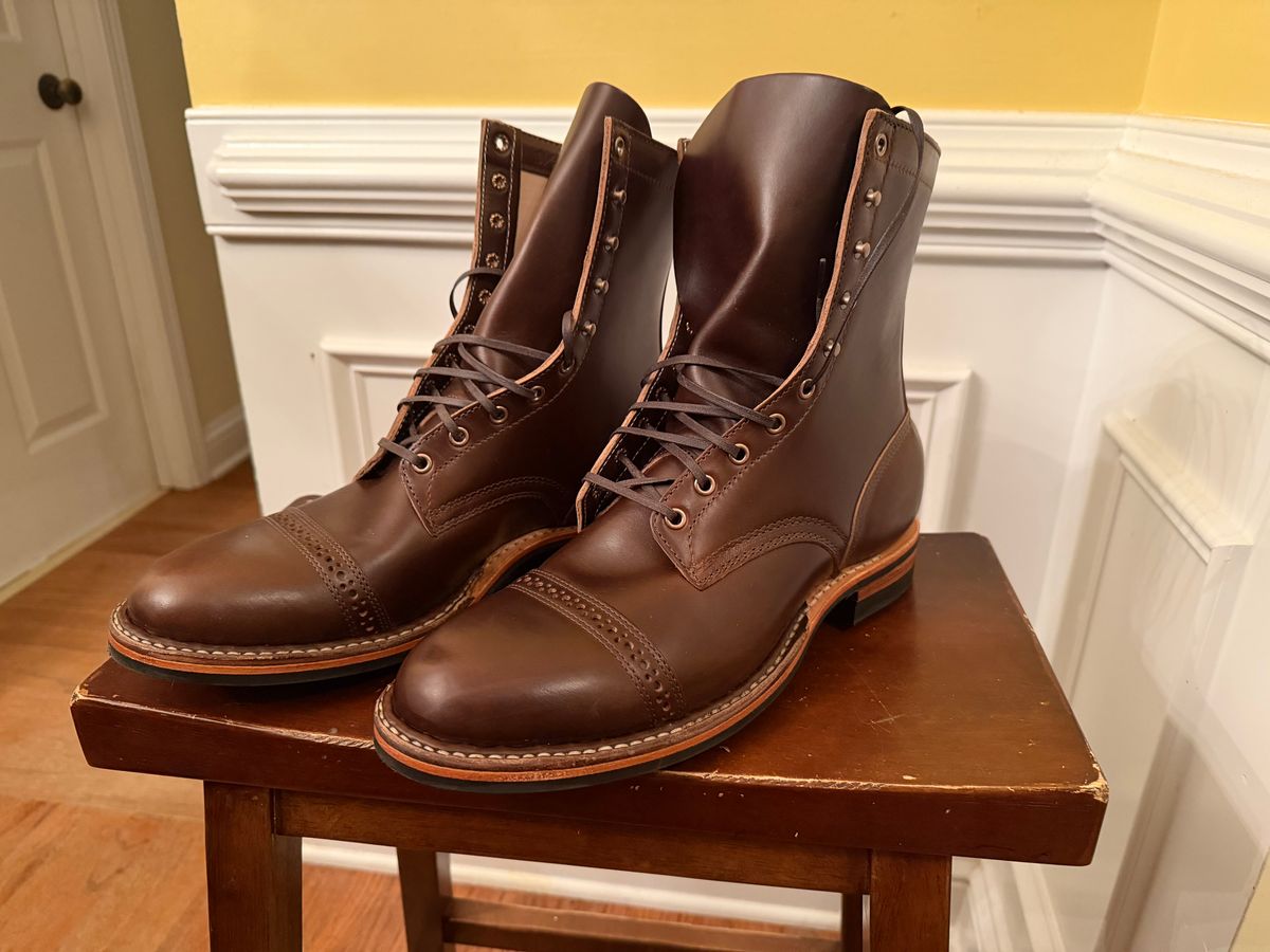 Photo by BigDawg308 on October 31, 2025 of the White's MP-Sherman Toe Cap in Horween Brown Chromexcel Horsehide.