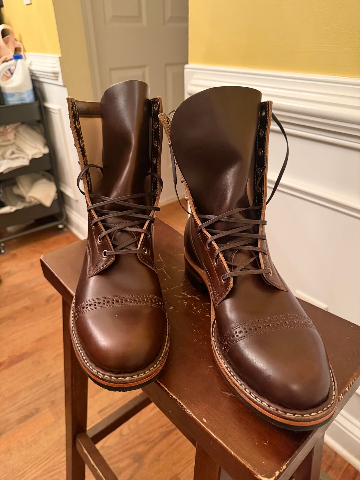 Photo by BigDawg308 on October 31, 2025 of the White's MP-Sherman Toe Cap in Horween Brown Chromexcel Horsehide.