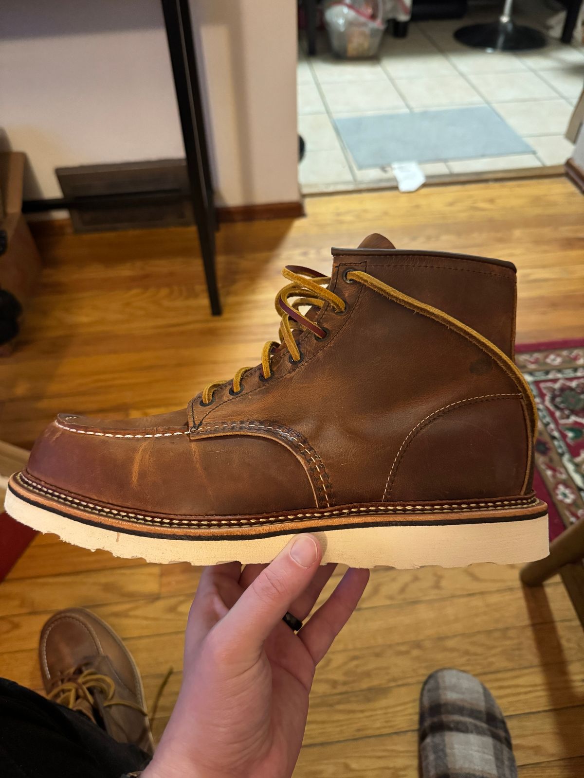 Photo by Kismetatron on December 23, 2024 of the Red Wing 6-Inch Classic Moc in S.B. Foot Copper Rough and Tough.