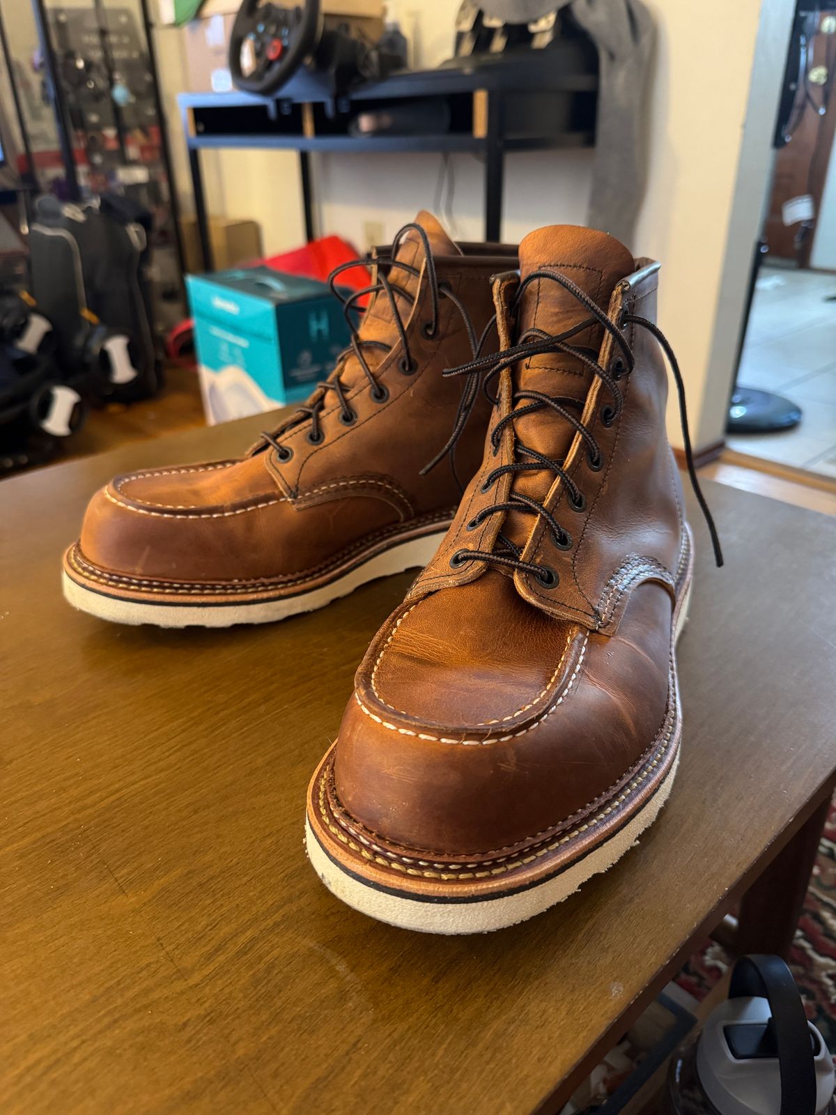 Photo by Kismetatron on December 22, 2024 of the Red Wing 6-Inch Classic Moc in S.B. Foot Copper Rough and Tough.