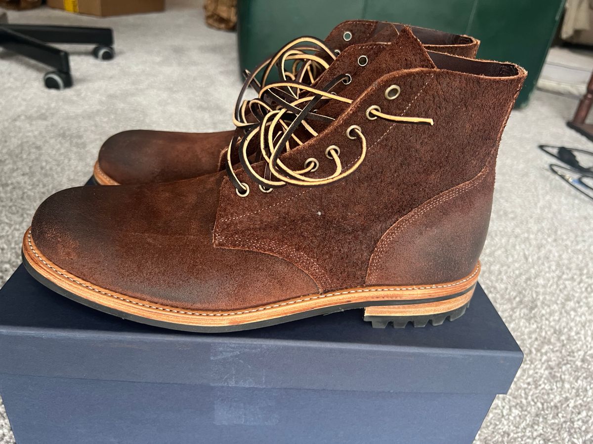 Photo by mazzerson on February 7, 2024 of the Oak Street Bootmakers Field Boot in Seidel Black Walnut Stampede Roughout.