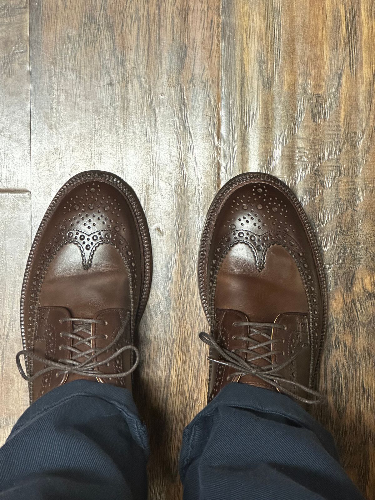 Photo by icarus on January 14, 2025 of the Grant Stone Longwing in Horween Crimson Chromexcel.