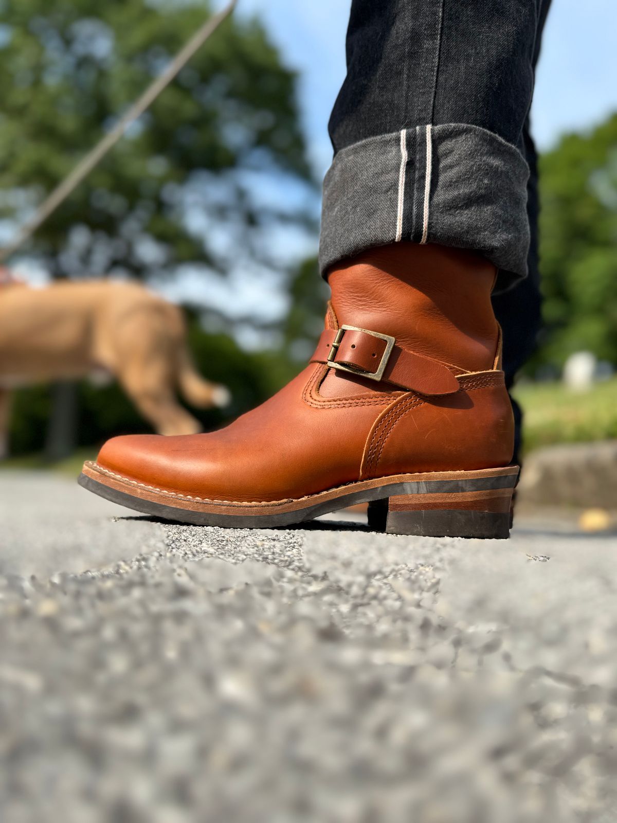 Photo by brvcha on August 2, 2025 of the Wesco Boss Engineer Boot in Seidel British Tan Domain.