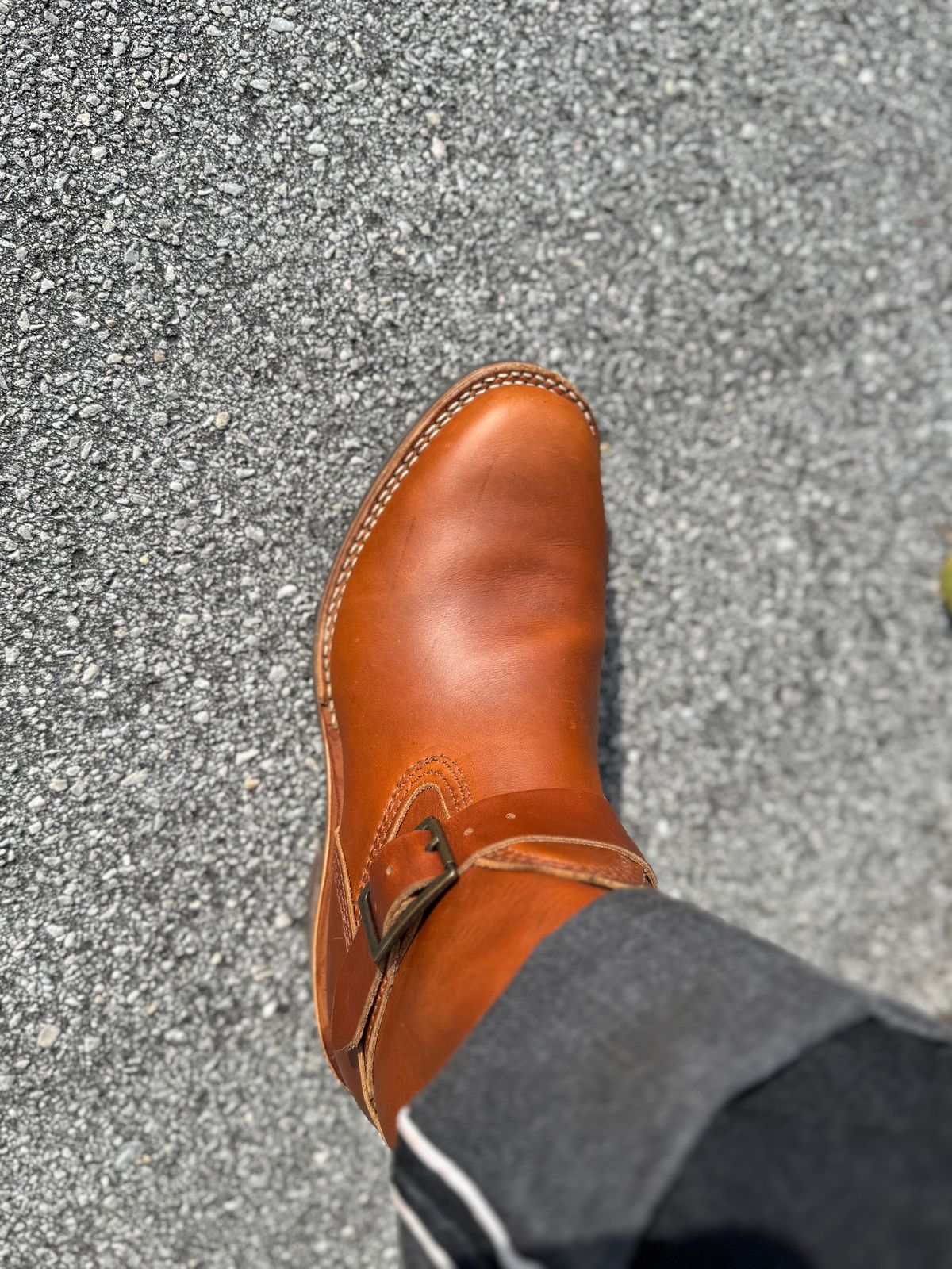 Photo by brvcha on August 2, 2025 of the Wesco Boss Engineer Boot in Seidel British Tan Domain.