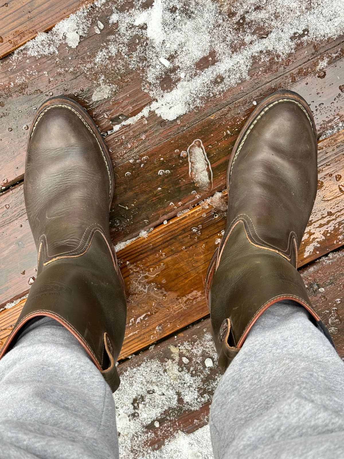 Photo by brvcha on January 11, 2025 of the Wesco Morrison in Horween Green Chromexcel.