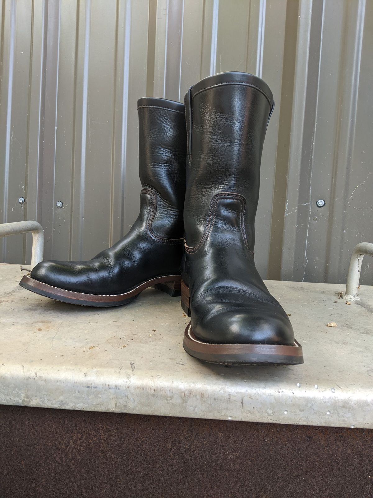 Photo by Crimp on June 30, 2026 of the Zerrows Pecos Boots in Horween Black Chromexcel.