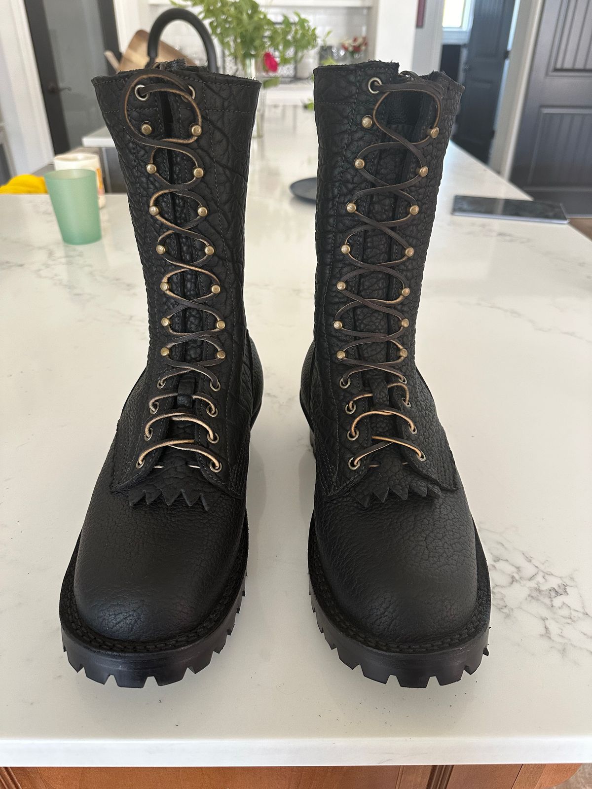 Photo by Huntsman on February 21, 2024 of the JK Boots Superduty in 8oz Shrunken Bison Shadow - (Smooth) premium oil-tanned USA Leather (Law or Seidel).