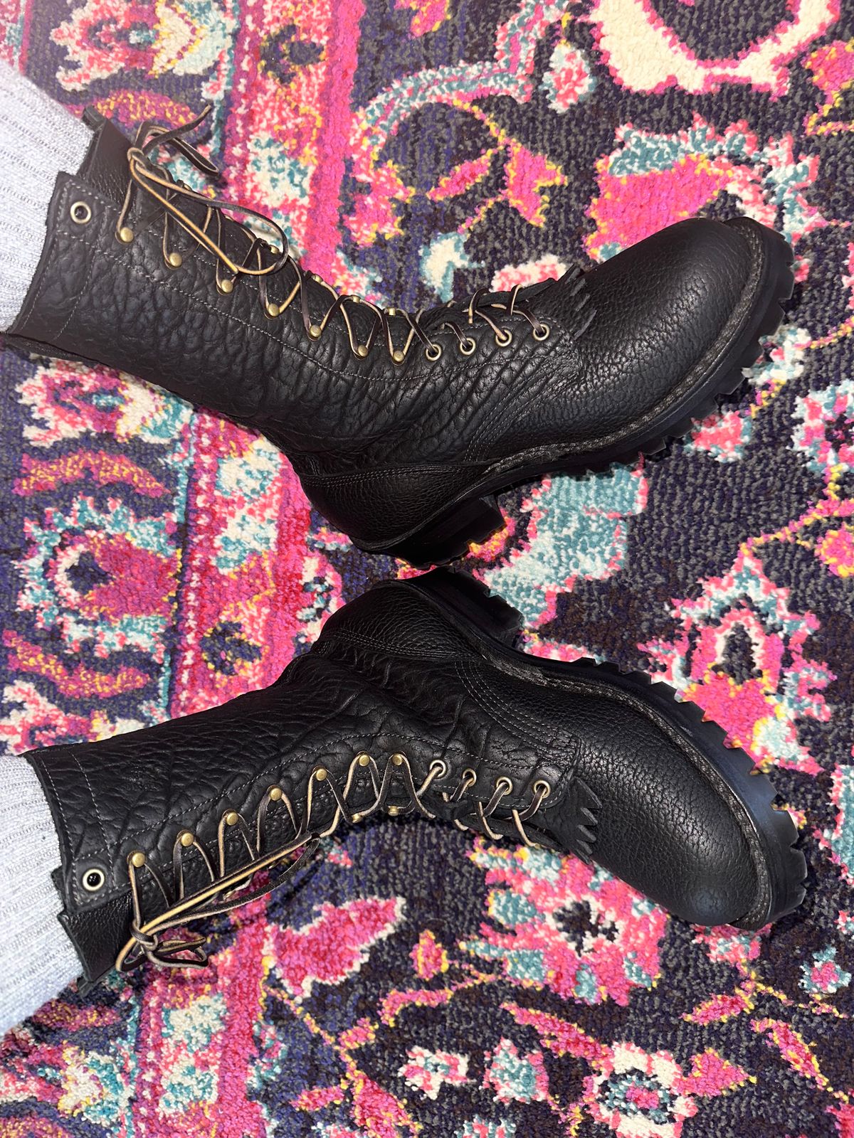 Photo by Huntsman on February 21, 2024 of the JK Boots Superduty in 8oz Shrunken Bison Shadow - (Smooth) premium oil-tanned USA Leather (Law or Seidel).