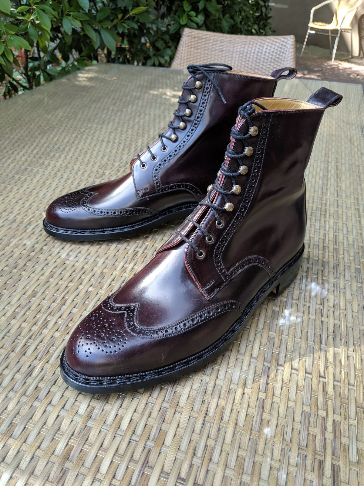 Photo by Huntsman on October 2, 2019 of the Vass Hungary Budapest High Boots in Horween Color 8 Shell Cordovan.