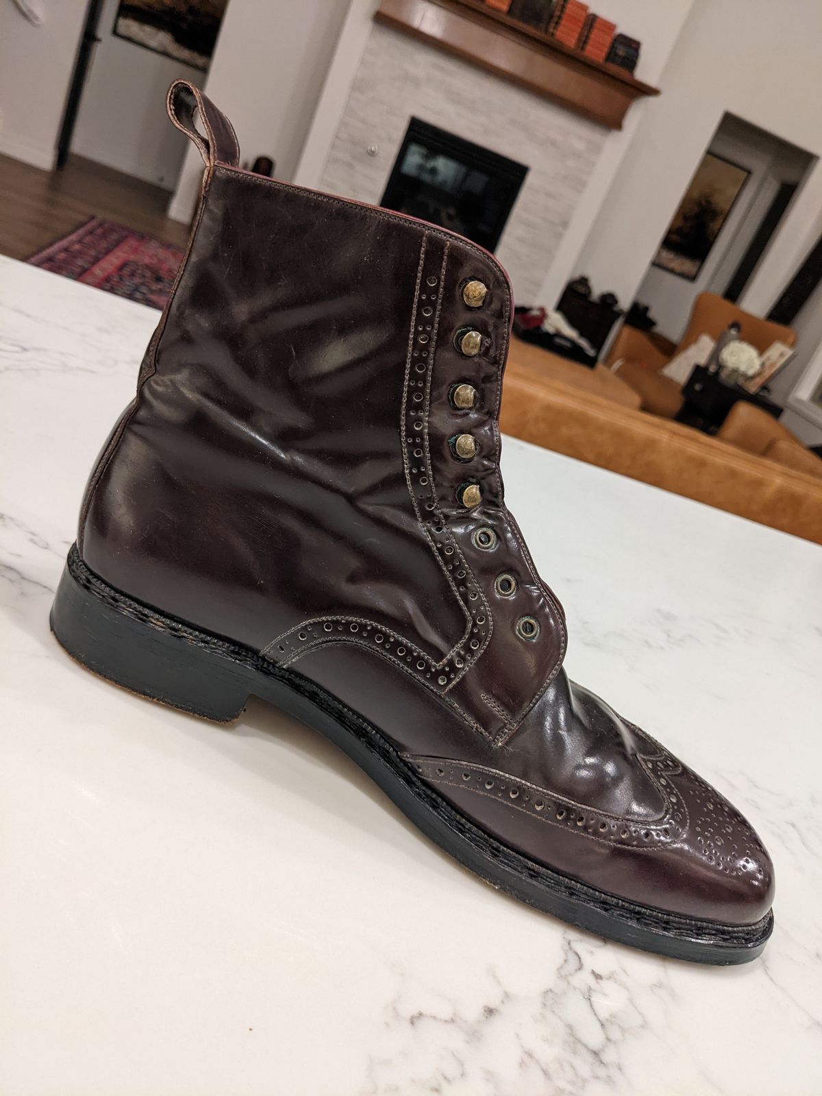 Photo by Huntsman on September 6, 2022 of the Vass Hungary Budapest High Boots in Horween Color 8 Shell Cordovan.