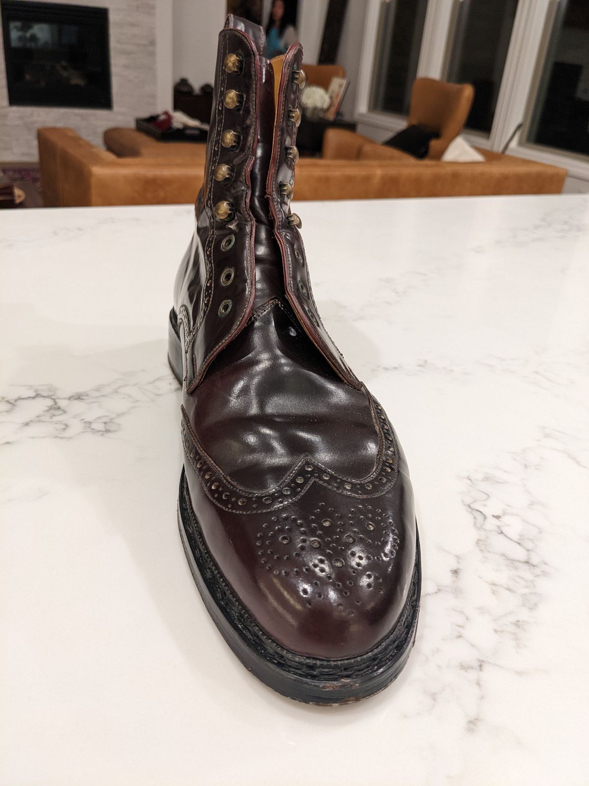 Photo by Huntsman on September 6, 2022 of the Vass Hungary Budapest High Boots in Horween Color 8 Shell Cordovan.