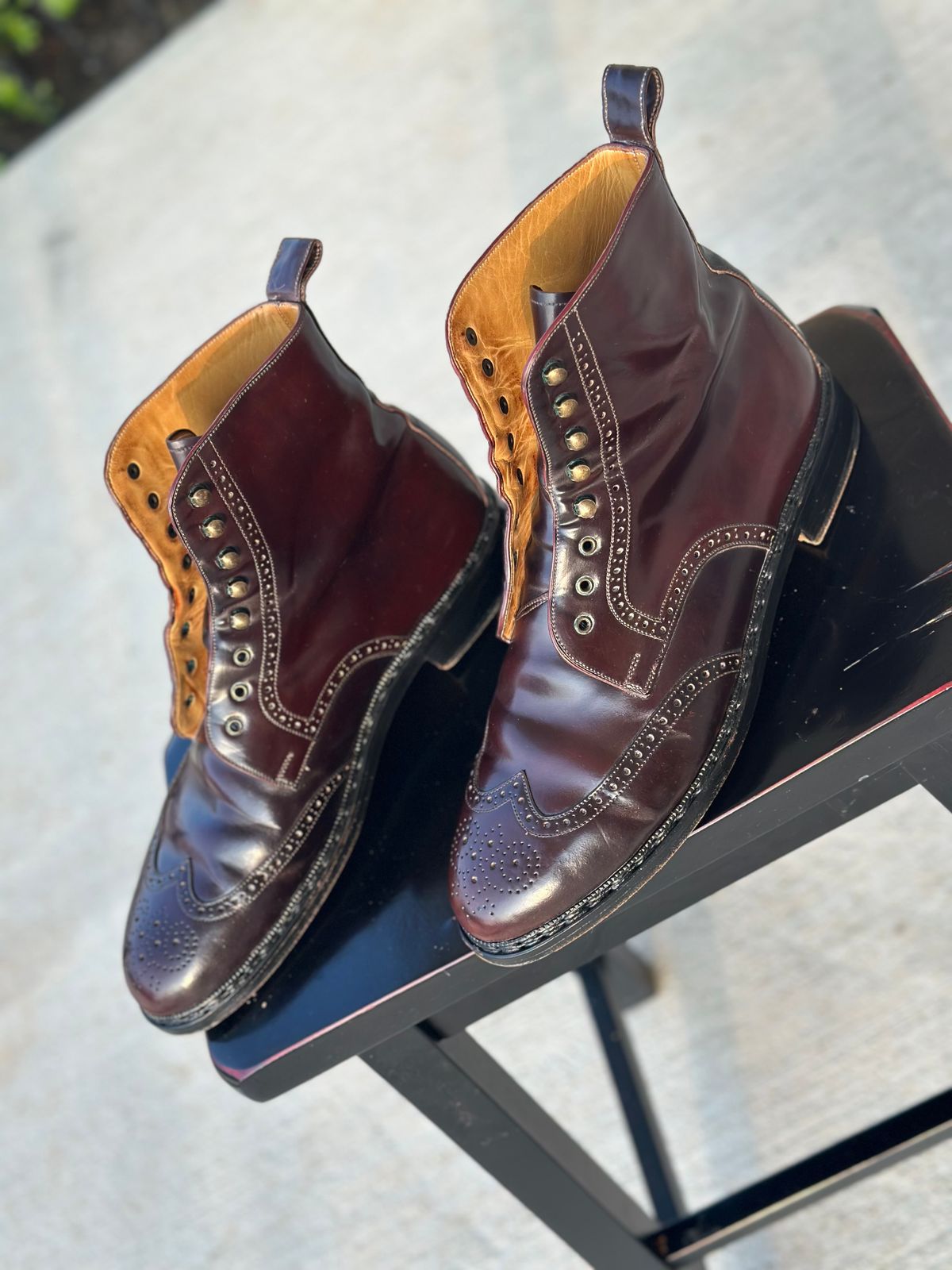 Photo by Huntsman on August 3, 2025 of the Vass Hungary Budapest High Boots in Horween Color 8 Shell Cordovan.