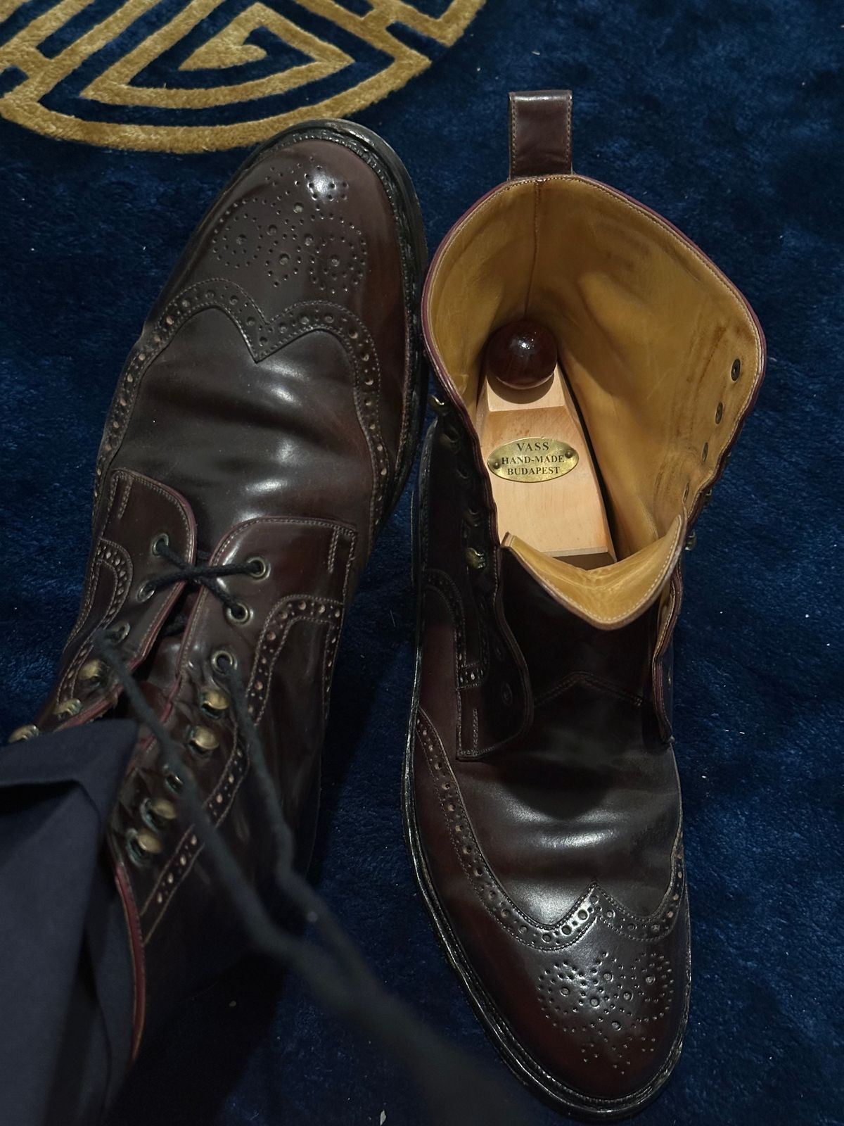 Photo by Huntsman on March 6, 2026 of the Vass Hungary Budapest High Boots in Horween Color 8 Shell Cordovan.