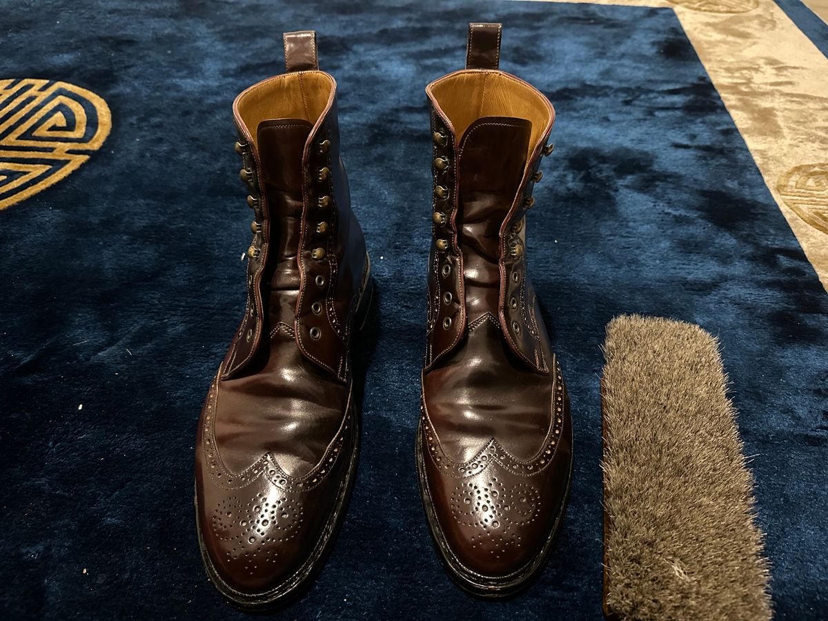 Photo by Huntsman on March 6, 2026 of the Vass Hungary Budapest High Boots in Horween Color 8 Shell Cordovan.