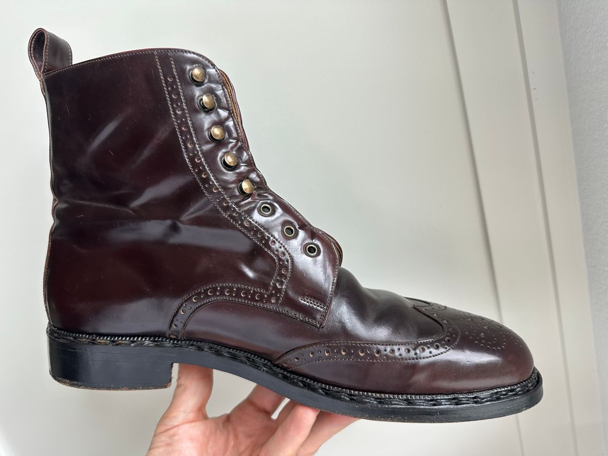 Photo by Huntsman on April 14, 2026 of the Vass Hungary Budapest High Boots in Horween Color 8 Shell Cordovan.
