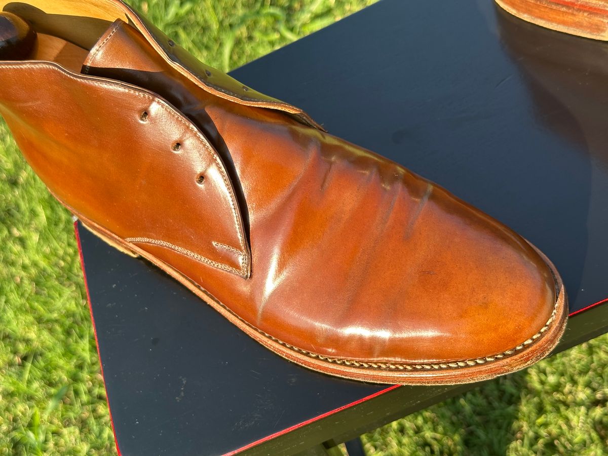 Photo by Huntsman on August 9, 2025 of the Vass Hungary London Chukka Boots in Horween Bourbon Shell Cordovan.