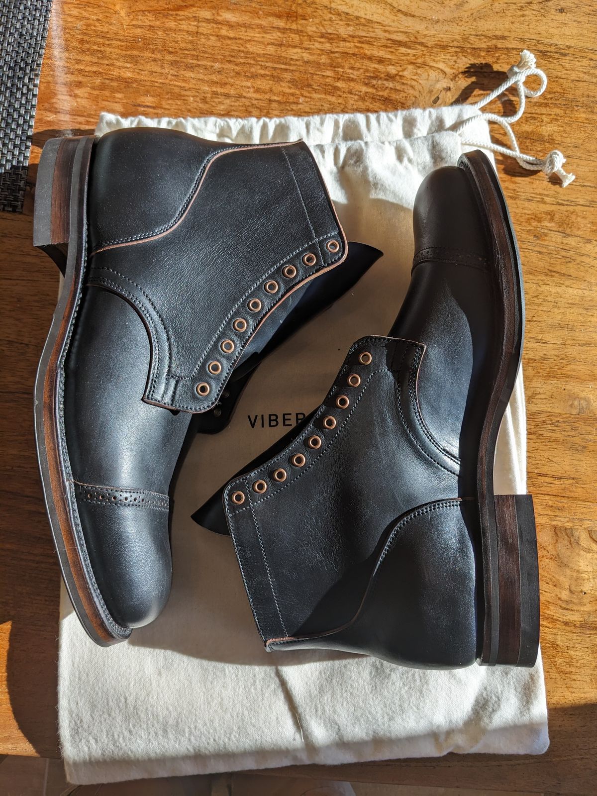 Photo by Huntsman on February 13, 2024 of the Viberg Service Boot BCT in Horween Black Teacore Double Cordovan Butts.