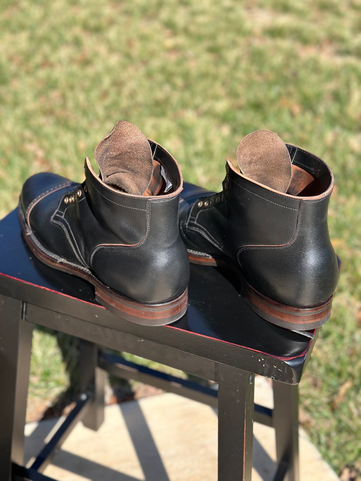 Photo by Huntsman on March 5, 2024 of the Viberg Service Boot BCT in Horween Black Teacore Double Cordovan Butts.