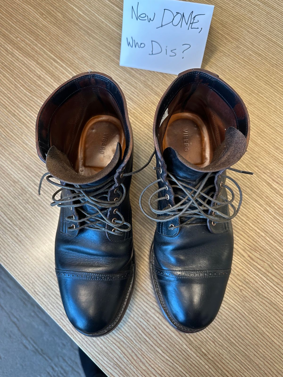 Photo by Huntsman on October 3, 2025 of the Viberg Service Boot BCT in Horween Black Teacore Double Cordovan Butts.