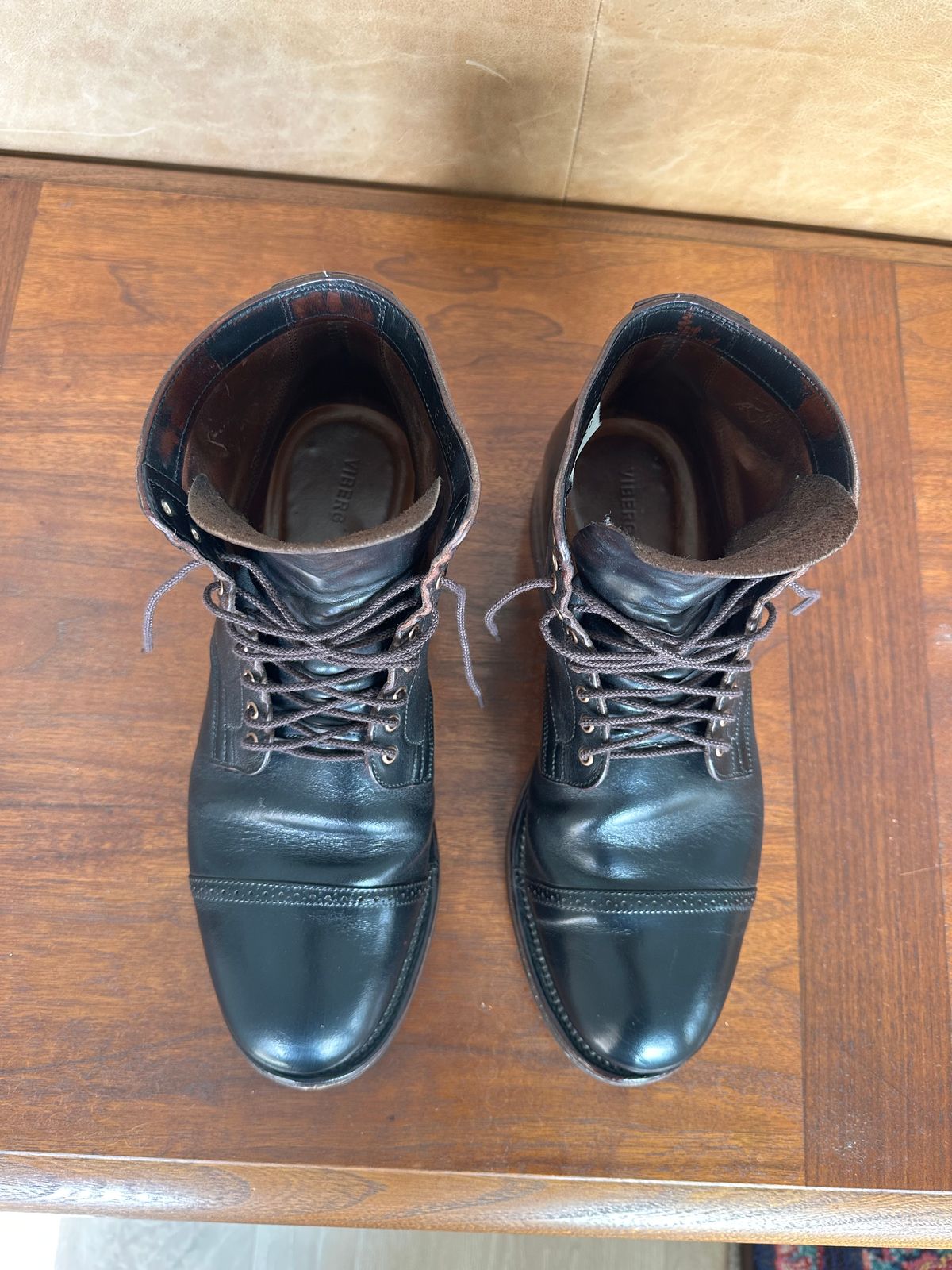 Photo by Huntsman on December 5, 2025 of the Viberg Service Boot BCT in Horween Black Teacore Double Cordovan Butts.