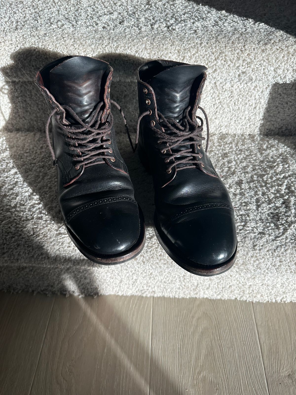 Photo by Huntsman on February 5, 2026 of the Viberg Service Boot BCT in Horween Black Teacore Double Cordovan Butts.