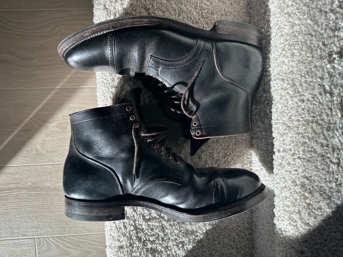 Photo by Huntsman on February 5, 2026 of the Viberg Service Boot BCT in Horween Black Teacore Double Cordovan Butts.