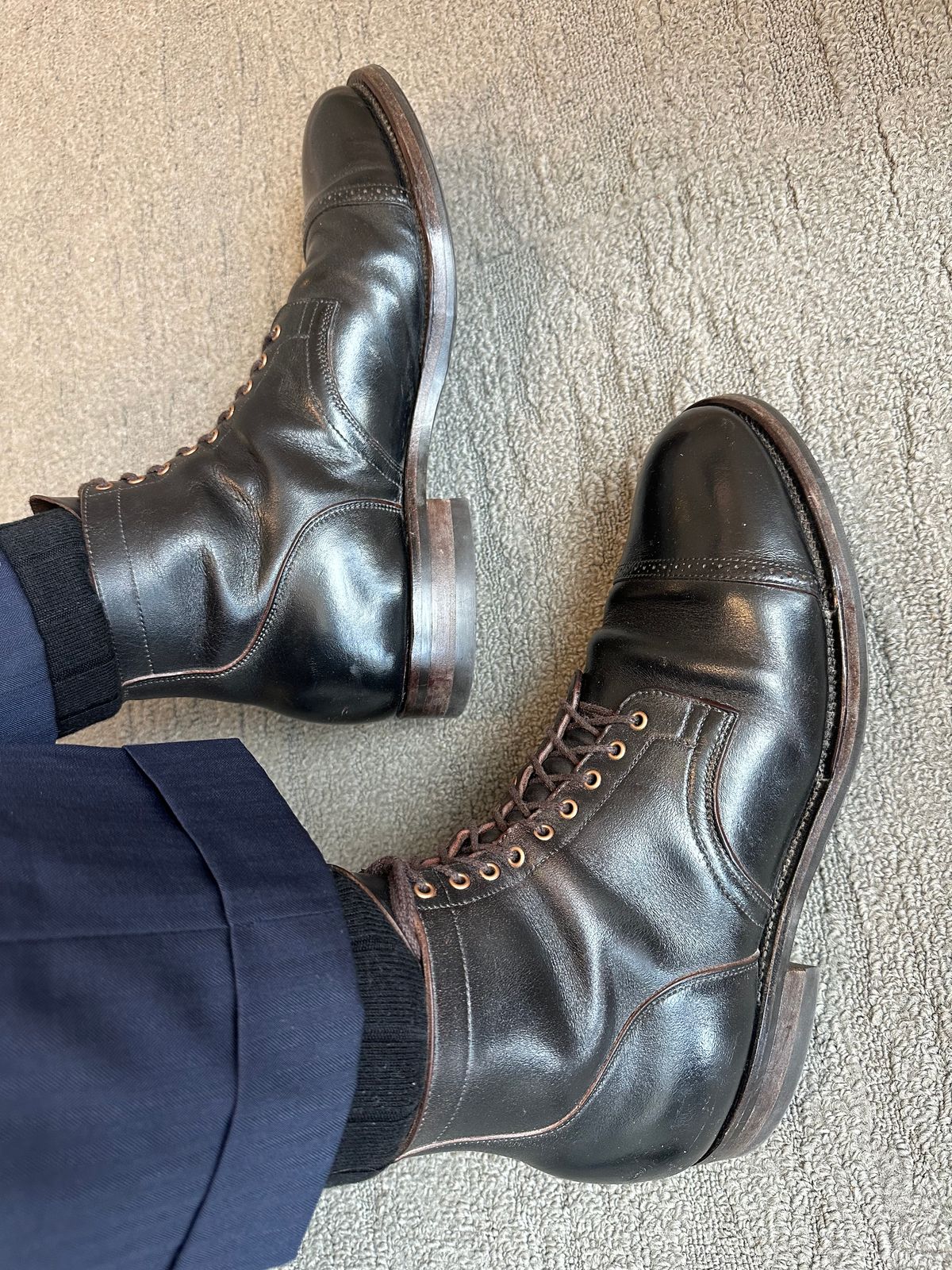 Photo by Huntsman on March 2, 2026 of the Viberg Service Boot BCT in Horween Black Teacore Double Cordovan Butts.